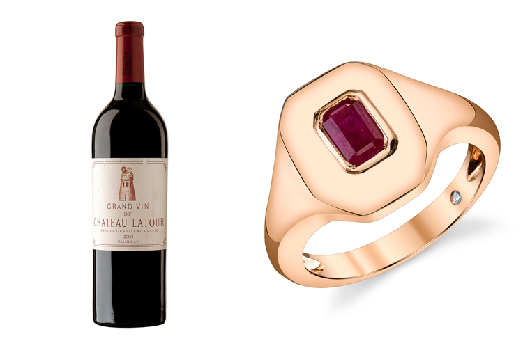 2003 Chateau Latour and a Shay Fine Jewelry gold ruby ring