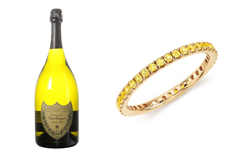2004 Vintage Dom Pérignon and a Blue Nile yellow sapphire ring